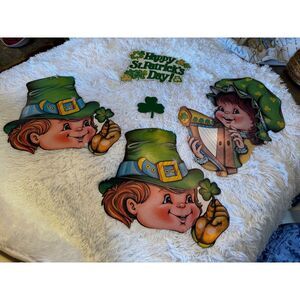 RARE set of 5 vintage St. Patrick's Day Die cut window decorations Beistle 1978